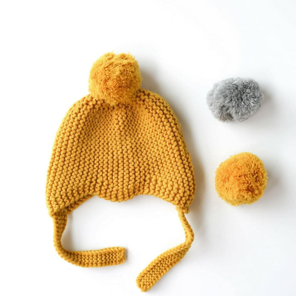 Citrine Merino Wool Hat with Pompoms Beanies Le Edit 3-6 Months 