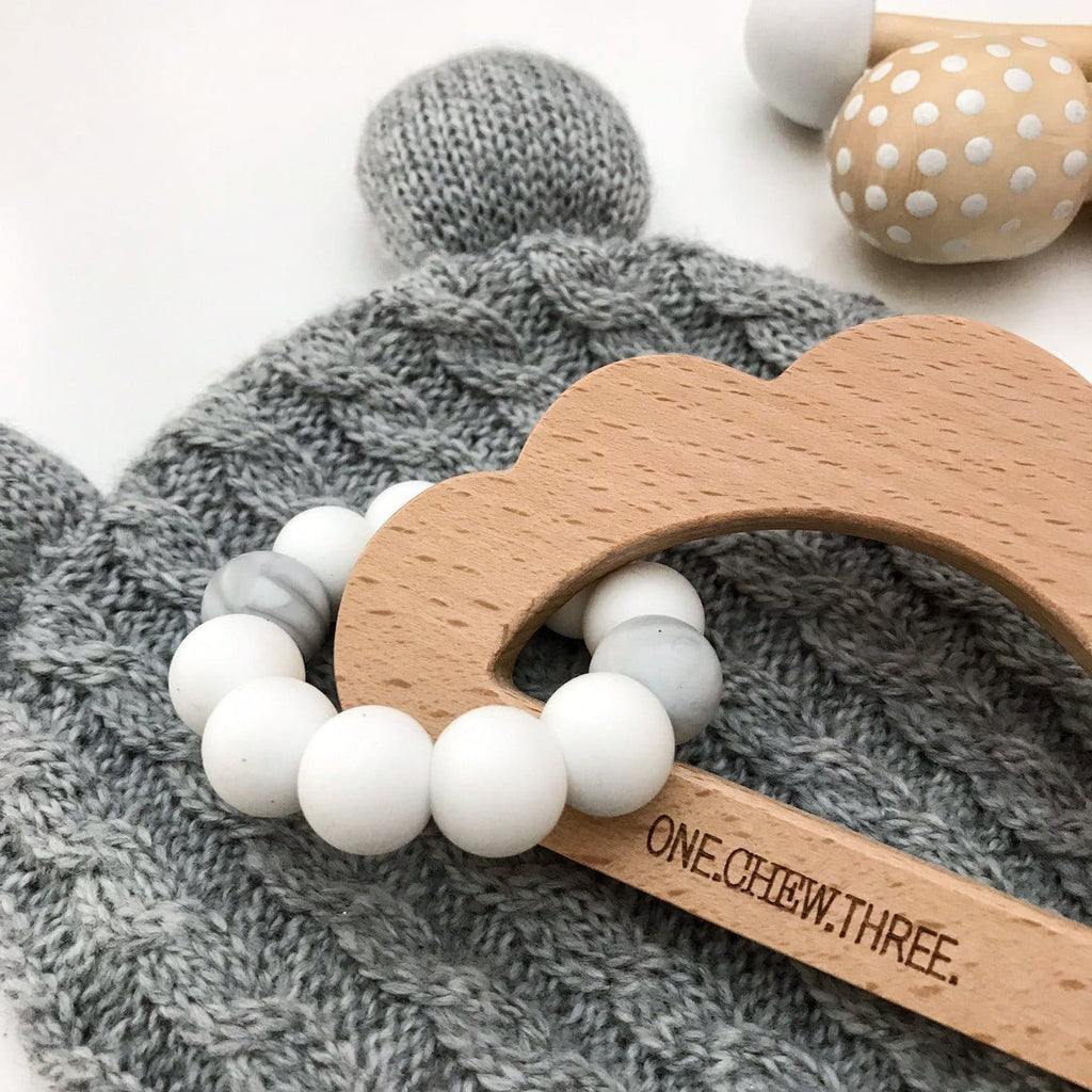 Cloud Silicone and Beech Wood Teether Teether One Chew Three 