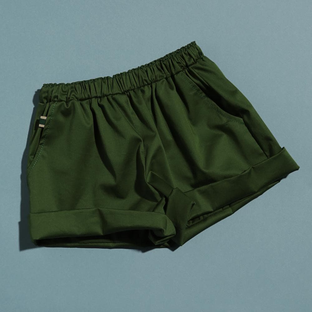 Cotton Twill Sammi Cuffed Shorts - Green Shorts RAARAA Kids 