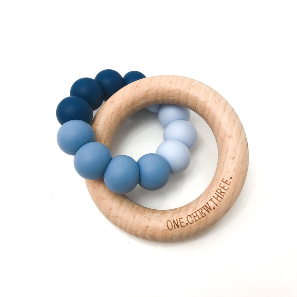 Duo Silicone and Beech Wood Teether - Blue Ombre Teether One Chew Three 