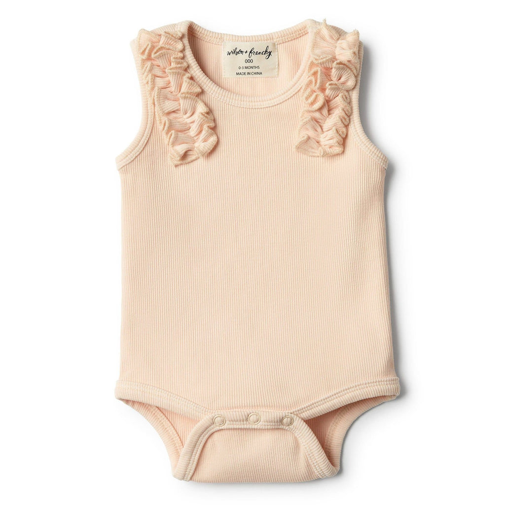Wilson and Frenchy Peach Dust Bodysuit with Ruffle