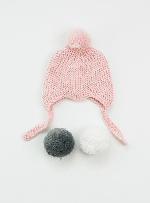 Pink Merino Wool Hat with Pompoms