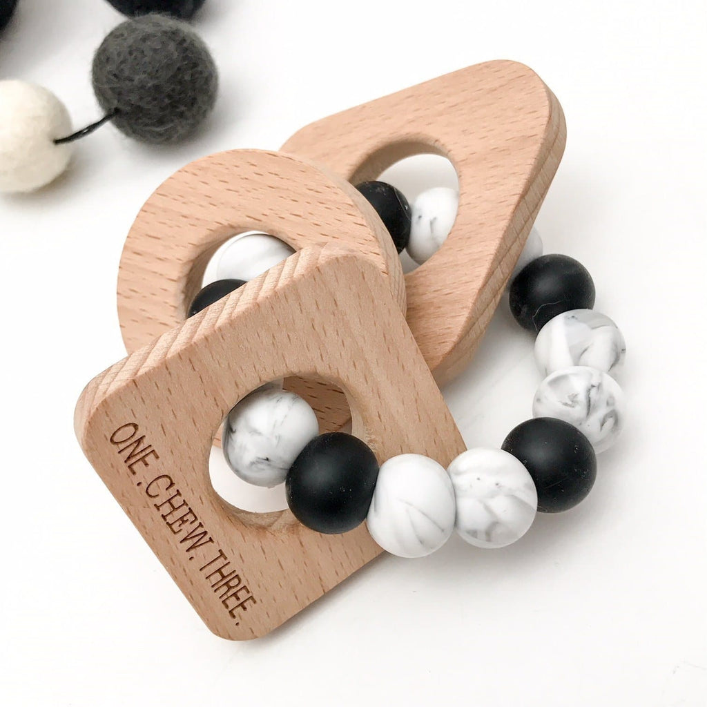 Shapes Silicone and Beech Wood Teether - Mono Teether One Chew Three 