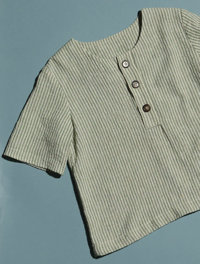 Stripe Cotton Archie Shirt - Green T-Shirts RAARAA Kids 