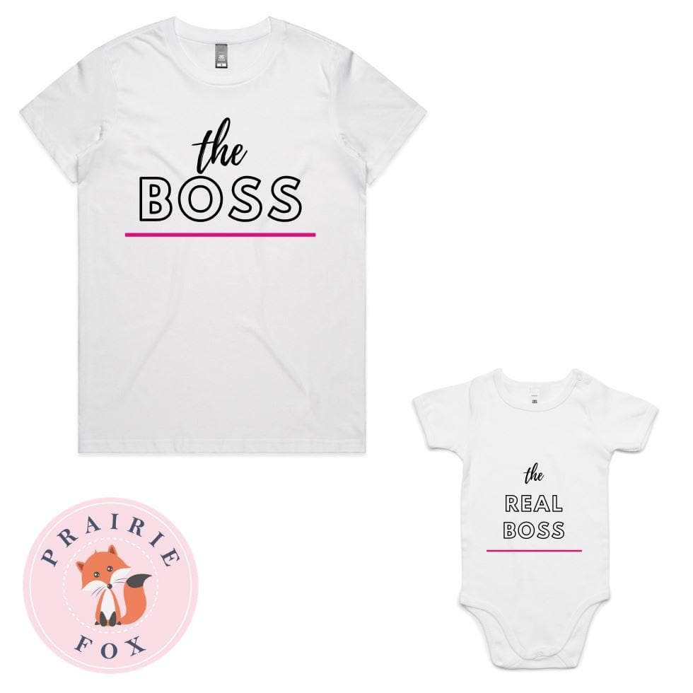 The Boss -The Real Boss - Mum and Kid Matching T-Shirt 2 Piece Set Prairie Fox 
