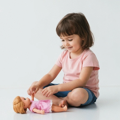 Child playing with a doll, fostering emotional growth and social skills